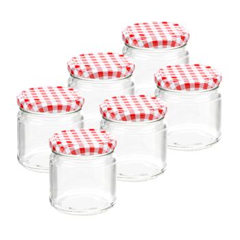 6er Set Einmachgläser - 315ml mit Schraubdeckel (Karo-Muster) - Praktische Sturzgläser ideal zum Einkochen von Marmelade & als Vorratsglas