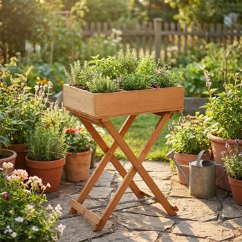 Edler Kräuter- und Anzuchttisch aus Holz, 58 x 38 x 75 cm, für gesunde Kräuter & Pflanzenanzucht auf Balkon & Terrasse