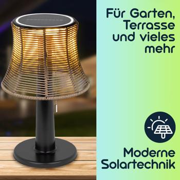 Preview: 2er-Set Retro LED-Solar-Tischlampe mit Lampenschirm in Rattan-Optik , 21 x 33 cm, stimmungsvolle Beleuchtung für Garten & Terrasse, kabellos