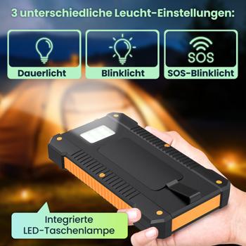 Preview: Solar-Powerbank 8.000 mAh IP65: Robust, 2x USB-A, LED-Licht – Eine Outdoor-Ladestation für Smartphone & Tablet auf jeder Tour