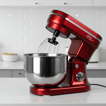 Preview: Robot da cucina di design, elegante rosso-argento, ciotola in acciaio inox da 5 litri, 1200 W - Di alta qualità, moderno e potente, per cuocere, cucinare e altro ancora