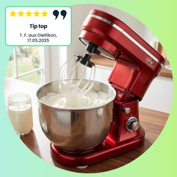 Preview: Design Küchenmaschine, edles Rot-Silber, 5 l Edelstahl-Schüssel, 1200 W - Hochwertig, modern & leistungsstark, für Backen, Kochen & mehr