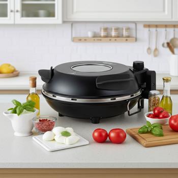 Professioneller elektrischer Pizzaofen mit Pizzastein, Ø 32 cm, 330°C bis 360°C, schnelles Aufheizen, knusprige Pizza, ideal für Party & Familie