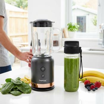 Preview: Premium 2in1 Standmixer-To-Go, 0,6L, 350W: Für Smoothies & Shakes zuhause und unterwegs, Anthrazit-roségold, stilvoll & kompakt