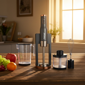 Premium 800W Stabmixer-Set, anthrazit-roségold: Schneebesen, Kartoffelstampfer & Pürierstab, Multifunktional für Hobbyköche & Profis