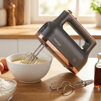Premium Handmixer (400W): 5 Stufen + Pulse - für perfekten Teig, Sahne - Rühren & Kneten in edlem Design mit roségoldfarbenen Applikationen