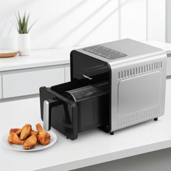 Innovative Heissluftfritteuse mit Edelstahl-Drehkorb, 1650 Watt, 8 Liter - Air Fryer für knusprige Gerichte & fettarmes Kochen, für grosse Portionen