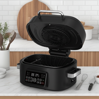 Multi Heissluftgrill, 6 Liter, 1660 W, 120°-265°C - trendiges LED Sensor Touch Display, fettarm & vielseitig, Grillen, Braten, Backen & mehr