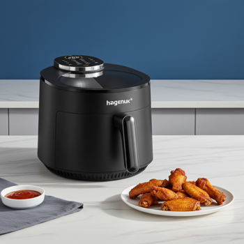 Preview: Infrarot-Heissluftfritteuse 5L (1500W) mit Sichtfenster – Air Fryer mit Sensor-Touch-Display & 12 Programmen, Cool Touch Gehäuse