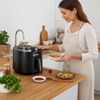 Preview: Infrarot-Heissluftfritteuse 5L (1500W) mit Sichtfenster – Air Fryer mit Sensor-Touch-Display & 12 Programmen, Cool Touch Gehäuse