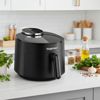 Infrarot-Heissluftfritteuse 5L (1500W) mit Sichtfenster – Air Fryer mit Sensor-Touch-Display & 12 Programmen, Cool Touch Gehäuse