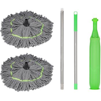 Preview: Wischmopp mit Auswringfunktion & Ersatzwischkopf – 360° drehbarer Mikrofaser-Wischmopp für streifenfreie Böden, 55cm Wischkopf