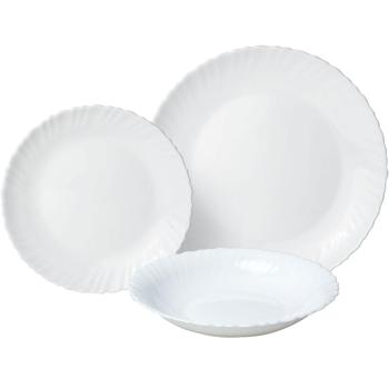 Edles 18-teiliges Geschirr-Set aus Glas, weiss, wellenförmiger Rand: Hochwertig, stilvoll und zeitlos