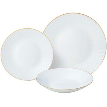 Edles 18-teiliges Geschirr-Set aus Glas opal-weiss mit Goldrand - für 6 Personen - spülmaschinen- & mikrowellengeeignet - hochwertig & zeitlos