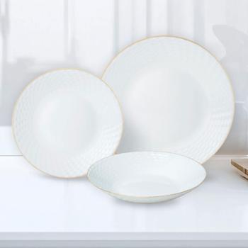 Preview: Élégant set de vaisselle en verre opale blanc 18 pièces avec liseré doré - pour 6 personnes - compatible lave-vaisselle & micro-ondes - de haute qualité & intemporel