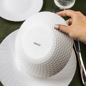 Preview: Elegante set di stoviglie in vetro opale bianco da 18 pezzi con bordo dorato - per 6 persone - adatto a lavastoviglie & microonde - di alta qualità & senza tempo