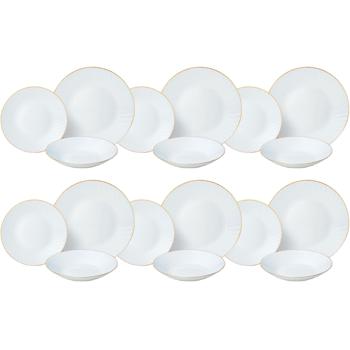 Preview: Élégant set de vaisselle en verre opale blanc 18 pièces avec liseré doré - pour 6 personnes - compatible lave-vaisselle & micro-ondes - de haute qualité & intemporel