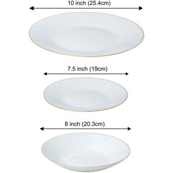 Preview: Edles 18-teiliges Geschirr-Set aus Glas opal-weiss mit Goldrand - für 6 Personen - spülmaschinen- & mikrowellengeeignet - hochwertig & zeitlos