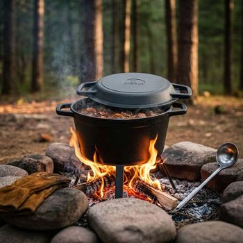Dutch Oven Traditionnel 8L en Fonte - Marmite Feu de Camp - Cuisson Lente, Rôtis, Pain - Couvercle Poêle - Ø25xH20cm