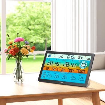 Preview: Stazione meteo Wi‑Fi wireless con display a colori XXL – tendenza meteo a 5 giorni, termometro/igrometro, polveri fini e indice UV, barometro, app Tuya