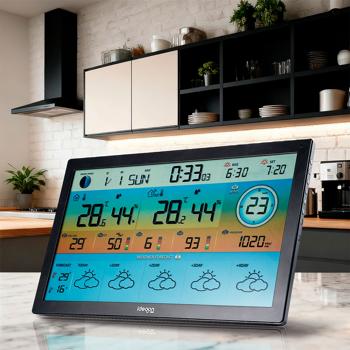 Preview: Stazione meteo Wi‑Fi wireless con display a colori XXL – tendenza meteo a 5 giorni, termometro/igrometro, polveri fini e indice UV, barometro, app Tuya