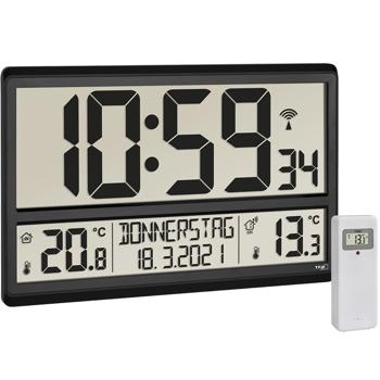 Digitale XL-Funkuhr: Mit Aussen-/Innentemperatur & grossem Display, präzise, modern & gut ablesbar, für Haus, Büro und Küche