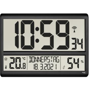 Preview: Horloge Radiopilotée Numérique XL - Affichage Température/Humidité - Réglage Automatique Heure - Alarme Snooze - Bureau/Maison/Murale - Noir - Précision Max