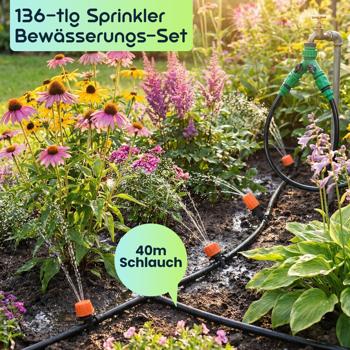 Preview: 136-tlg Sprinkler Bewässerungs-Set 40m: Zuschneidbar, effizient & wassersparend – Automatische Pflanzenbewasserung fur Garten & Beet