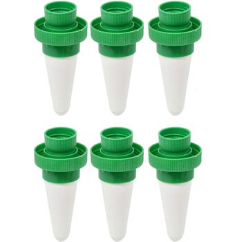 6er-Set Wasserspender-Keramikkegel für PET-Flaschen, grün-weiss - sichere Pflanzenbewässerung