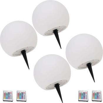 Preview: Lot de 4 sphères lumineuses LED solaires, Ø 20 cm, RGBW avec télécommande, 60 lm, IP67. Sphère lumineuse à changement de couleur pour jardin et terrasse, résistante aux intempéries et sans fil