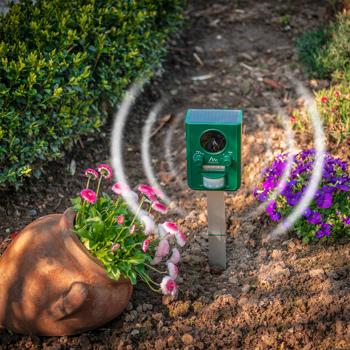 Preview: set di 2 repellenti solari universali per animali con ultrasuoni e luce lampeggiante, portata 10 m, efficaci, rispettosi degli animali e dell‘ambiente