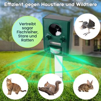 Preview: Universal Solar Tiervertreiber mit Ultraschall und Blitzlicht, Reichweite 10m, effektiv, tierfreundlich & umweltfreundlich