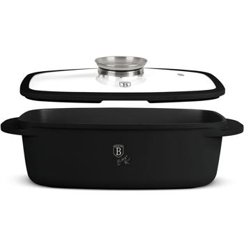 Preview: Padella per arrosti di alta qualità con manopola per aromi e coperchio in vetro, ovale da 6 litri, nero - Per brasare e arrostire in modo perfetto - Cottura robusta e duratura