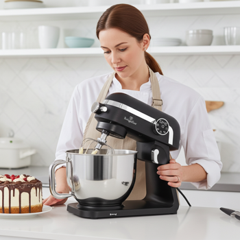 Preview: Premium Küchenmaschine mit LED-Display, edles mattschwarz, 7 l Edelstahl-Schüssel, 1800 W - Hochwertig, modern & leistungsstark, für Backen, Kochen & mehr