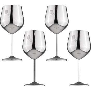 Elegantes 4tlg. Metall Weinglas Set, silber: Unzerbrechlich & stilvoll für Weinliebhaber, Robust, kühlend & für besondere Momente 