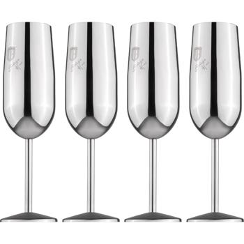 Elegantes 4tlg. Metall Champagnerglas Set, silber: Unzerbrechlich & stilvoll für Sektliebhaber, Robust, kühlend & für besondere Momente