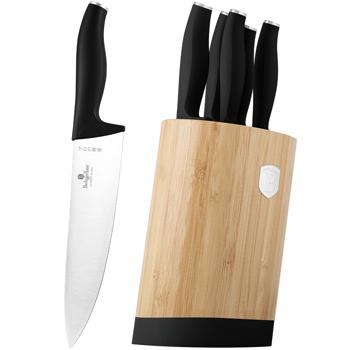 Elegantes Messerset mit Bambus-Ständer, 6-tlg., mattschwarz: Scharfe Küchenmesser, hochwertig, robust & perfekte Geschenkidee für Kochliebhaber