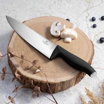 Preview: Set de Couteaux de Cuisine - 10 Pièces avec Support Bambou Noir Mat - Lames Inox Aiguisées Main - Ergonomique - Polyvalent