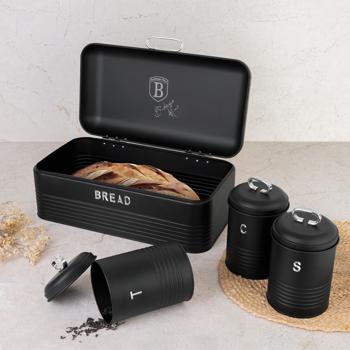 Preview: Set Récipients Vintage Acier Inoxydable Noir Mat - Boîte à Pain, Café, Sucre, Thé - Rangement Élégant Cuisine Campagne - Qualité Premium