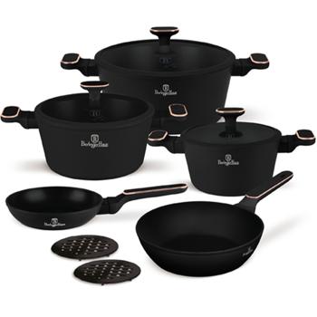 Design Kochset inkl. Untersetzer, Aluminium, 10-teilig, Titan Antihaftbeschichtung, schwarz-roségold, für alle Herdarten geeignet