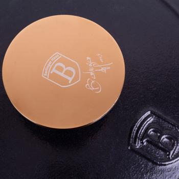 Preview: Cocotte en fonte haute qualité avec couvercle - Braiser, rôtir, cuire au four - 2,75 L - Noir-rosé-or - Compatible tous feux induction