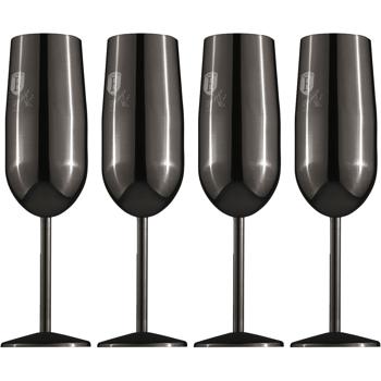 Elegantes 4tlg. Metall Champagnerglas Set, schwarz: Unzerbrechlich & stilvoll für Sektliebhaber, Robust, kühlend & für besondere Momente