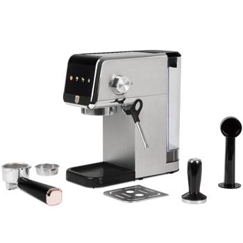 Preview: Machine à espresso à porte-filtre numérique - Pompe 20 bars, mousseur lait intégré, tasses chaudes - Noir/or rose, 1350W