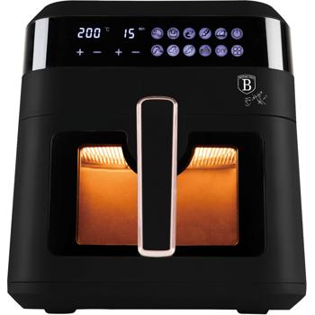 Friggitrice ad aria calda con finestra di visualizzazione e 9 programmi di cottura-Air Fryer, 6,3L, nero-roségold, frittura a basso contenuto di grassi, design elegante, risultati croccanti