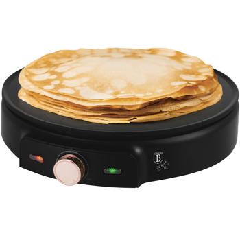 Moderner Crêpes-Maker Ø 30 cm, antihaftbeschichtet, schwarz-roségold, mit Teigverteiler & Wender. Für leckere Crêpes & Galettes. Schnelles Backen, gleichmässige Bräunung