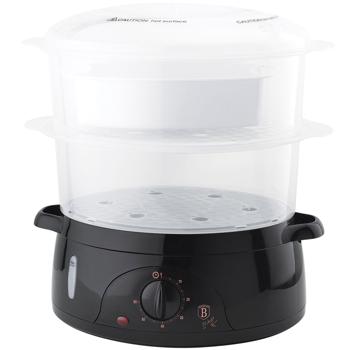 Preview: Elektrischer Dampfgarer (6L, 800W), schwarz-roségold: Für schonendes & gesundes Kochen, 2 Etagen, Timer & Abschaltautomatik, Vitamine erhalten, leicht & schnell