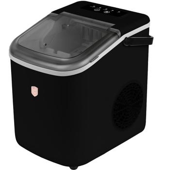 Premium Eismaschine & Eiswürfelbereiter Schwarz-Roségold, 9 perfekte Eiswürfel in 6 Minuten & 10Kg/24h, Kompakt für Bar & Küche