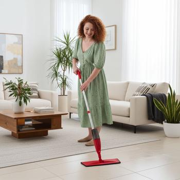 Preview: Pratica scopa per pavimenti 2 in 1 con funzione spray, serbatoio dell‘acqua da 300 ml, testa girevole