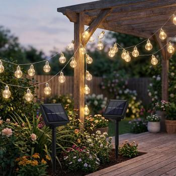 2er-Set Solar-LED-Lichterkette mit 20 warmweissen Glühbirnen-LEDs - 2,85 Meter beleuchtet - Autark, wetterfest IP44 für Garten & Balkon