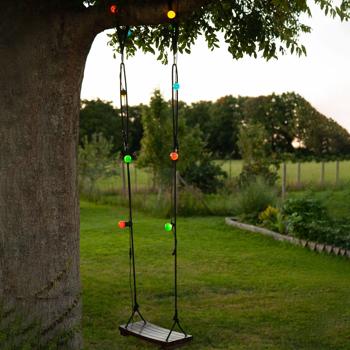 Preview: lot de 2 guirlandes lumineuses LED d‘ambiance 4 couleurs avec 10 ampoules, env. 2,7 m, IP44 : guirlande lumineuse colorée - idéale pour le jardin, le balcon et les fêtes